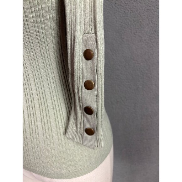 Hooked Up Ribbed Sage Green Sweater M Fine G Swtr Long Sleeve Button Cuffs Fitte - Picture 5 of 8